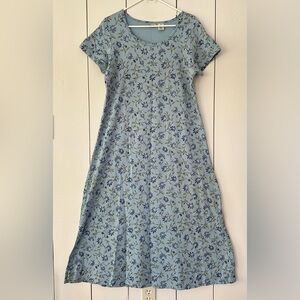 VTG LL Bean Short Sleeve Floral Maxi Dress Sz M Sky Blue CottageCore